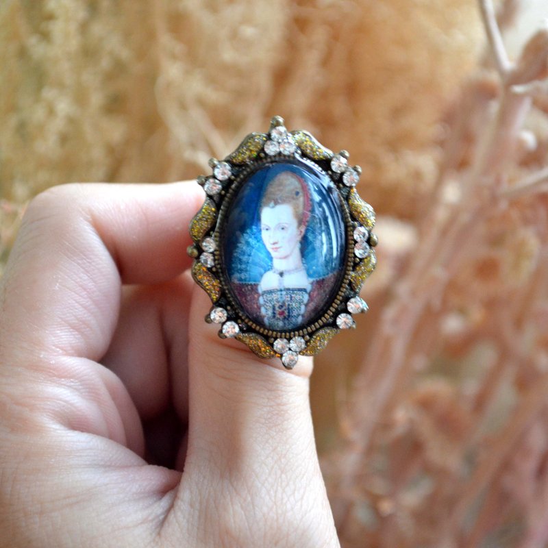 クリスタルデコレーションレースイエロー素材リングで飾られた貴族のパターンのガラス表面は、カスタマイズを受け入れるためにサイズを調整することができます - リング・指輪 - 金属 多色