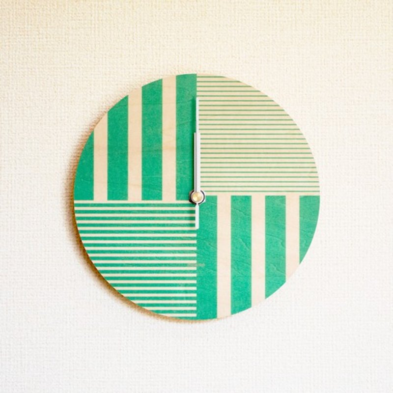 掛鐘 木紋與平面設計 B02 - 時鐘/鬧鐘 - 木頭 綠色