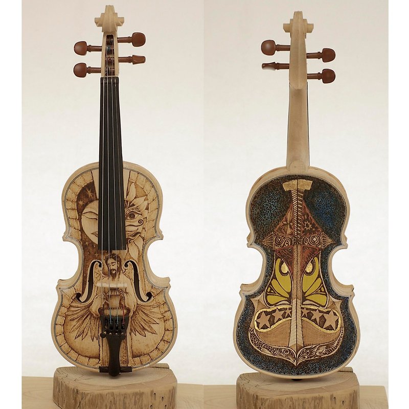 希望の光焼き絵クラフトバイオリン - 置物 - 木製 
