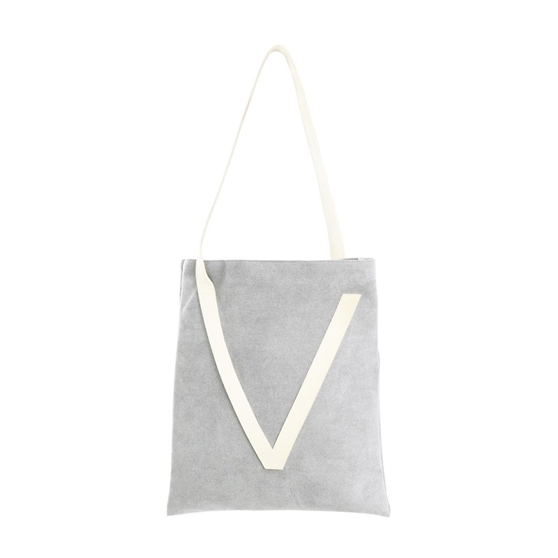 【Classic】V bag classic grey & milky white - กระเป๋าแมสเซนเจอร์ - ไฟเบอร์อื่นๆ สีเทา