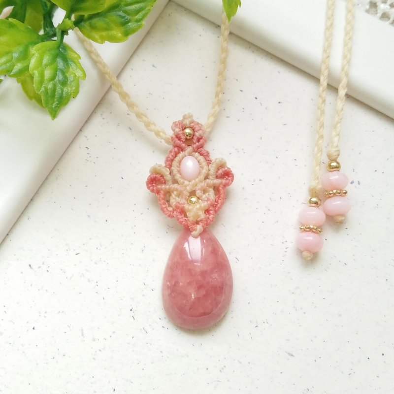 BUHO手作。甜美時光。紅紋石X南美巴西蠟線項鍊 - 項鍊 - 寶石 粉紅色