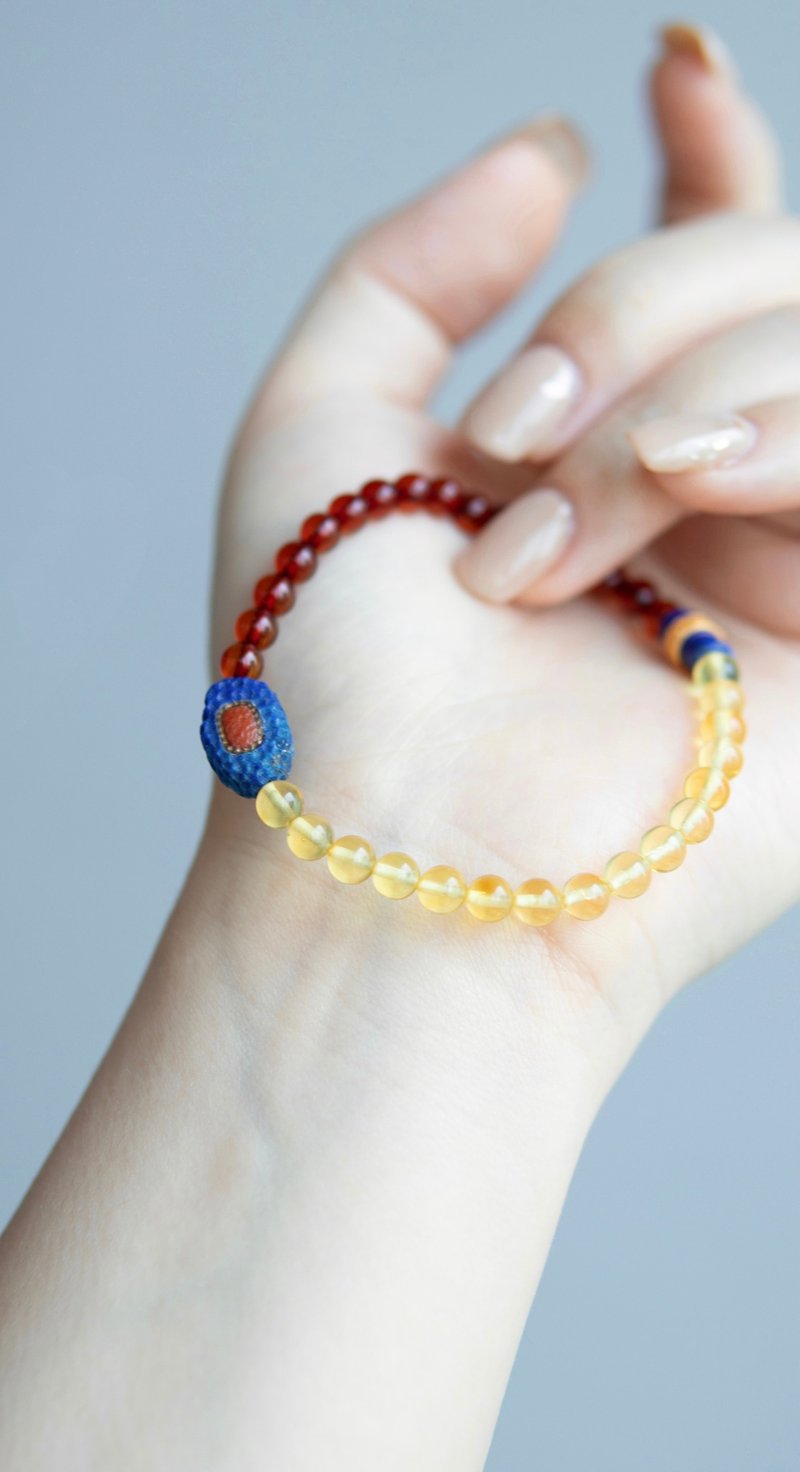 Amber, Gold, Blood, Lapis Lapis Bracelet - Bracelets - Gemstone 