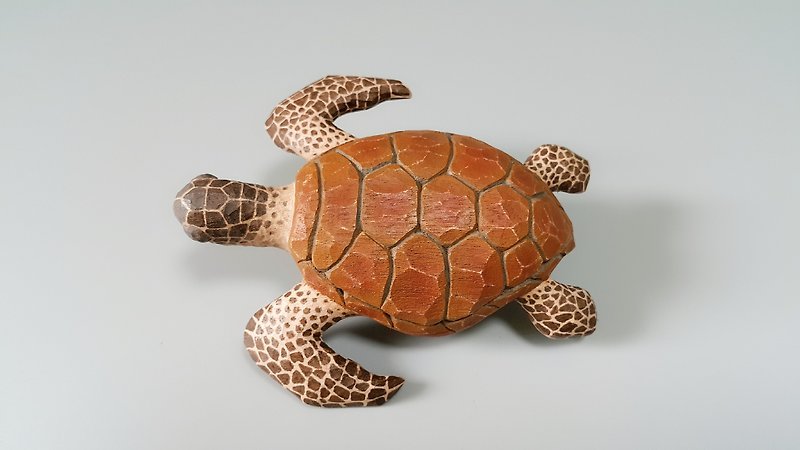 亀（木彫りアート） - 置物 - 木製 ブラウン