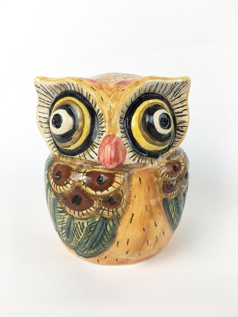 Nice Little Clay three-dimensional hand-decorated little owl 05032-06 - Pottery & Ceramics - Pottery Multicolor