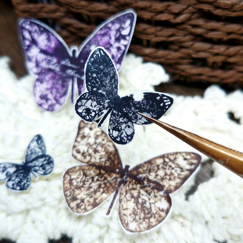 Vintage butterfly sticker - 紙膠帶/和紙/PET - 紙 白色