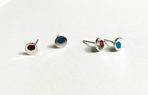 yuting jewellery 接單訂製 純銀小圓琺瑯耳環-一對