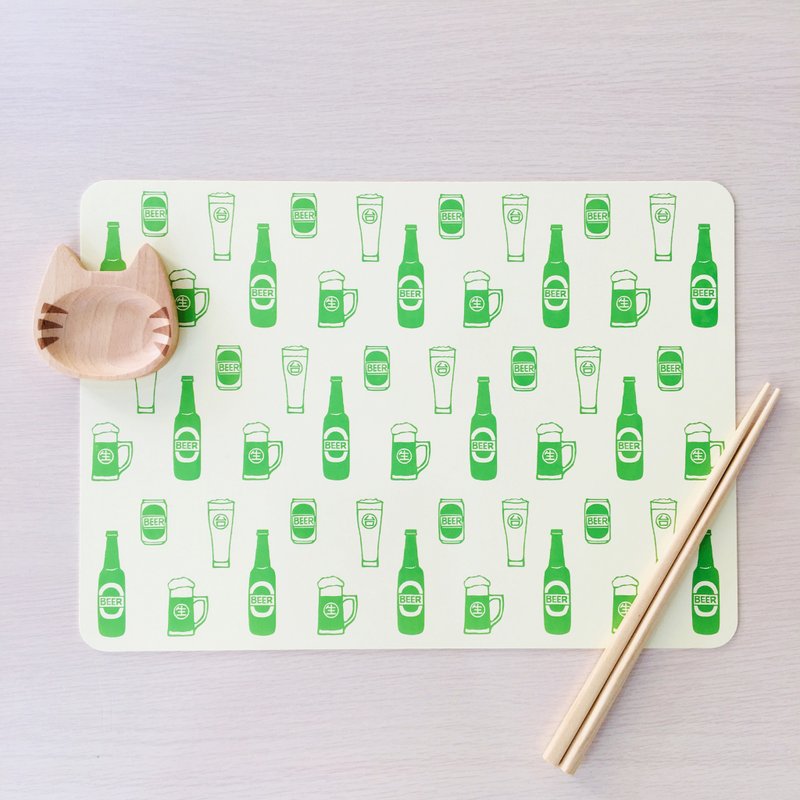 酒足飯飽系列 | 大口喝酒 • 必魯液態矽膠小餐墊 (啤酒深綠款) - 桌布/桌巾/餐墊 - 矽膠 黃色
