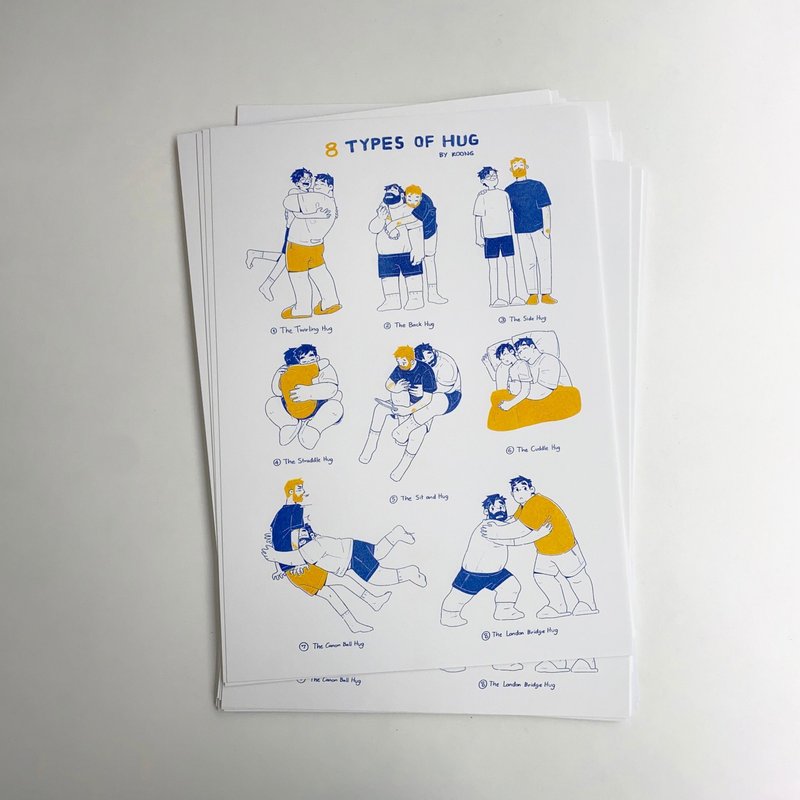 8 Types of Hug Risograph Art Print - Posters - Paper 