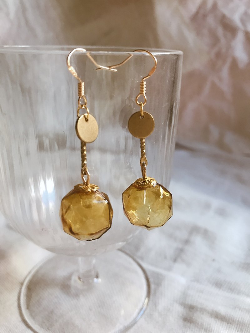 Fairy lighthouse geometric cut glass ball pendant earrings - Earrings & Clip-ons - Glass Orange