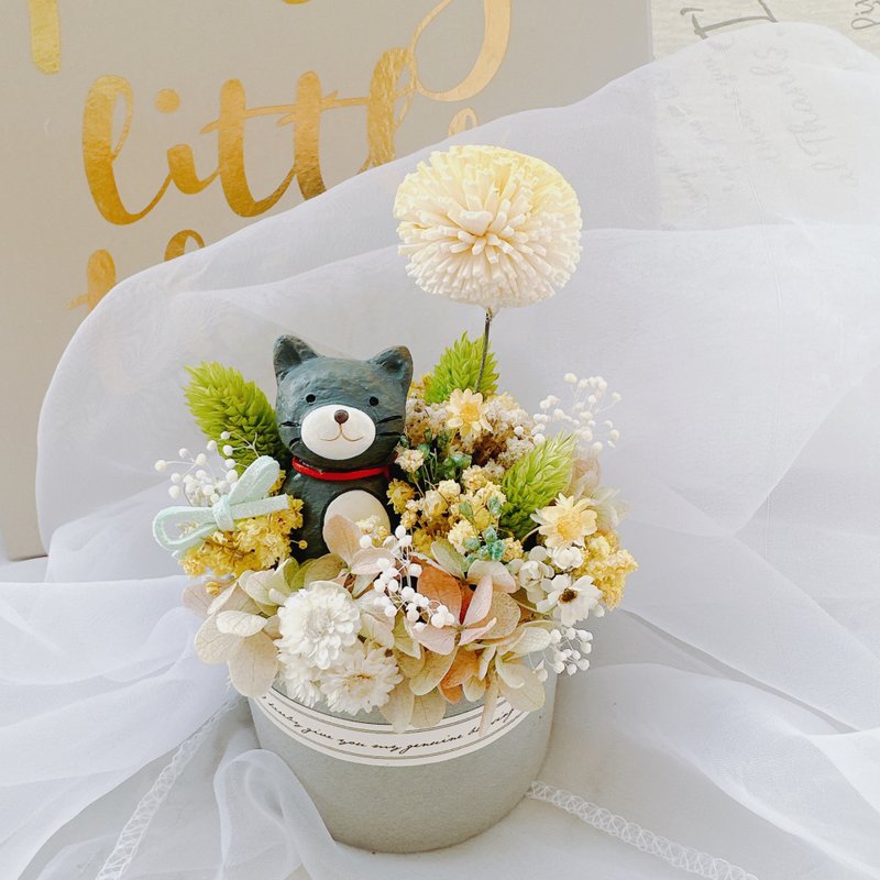 Sunny Meow Meow Dry Flower Immortal Flower Dry Flower Pot Potted Plant Arrangement Healing Valentine's Day - ของวางตกแต่ง - พืช/ดอกไม้ สีเหลือง