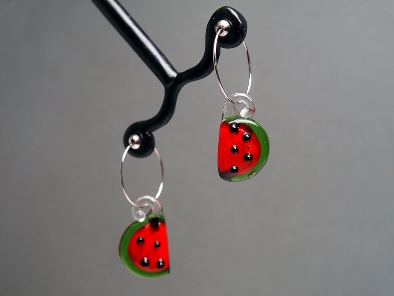 #GE0485 Murano Glass Beads Earring - ต่างหู - แก้ว สีแดง