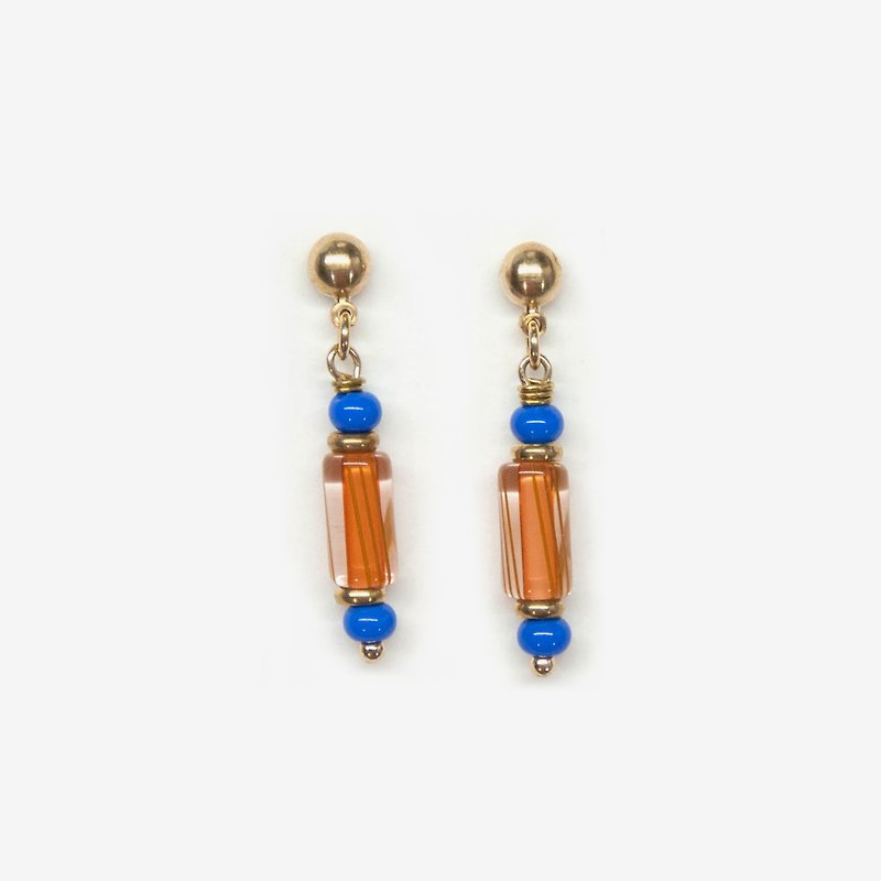 Vintage Barber Pole Earrings - Blue & Orange - ต่างหู - โลหะ สีส้ม