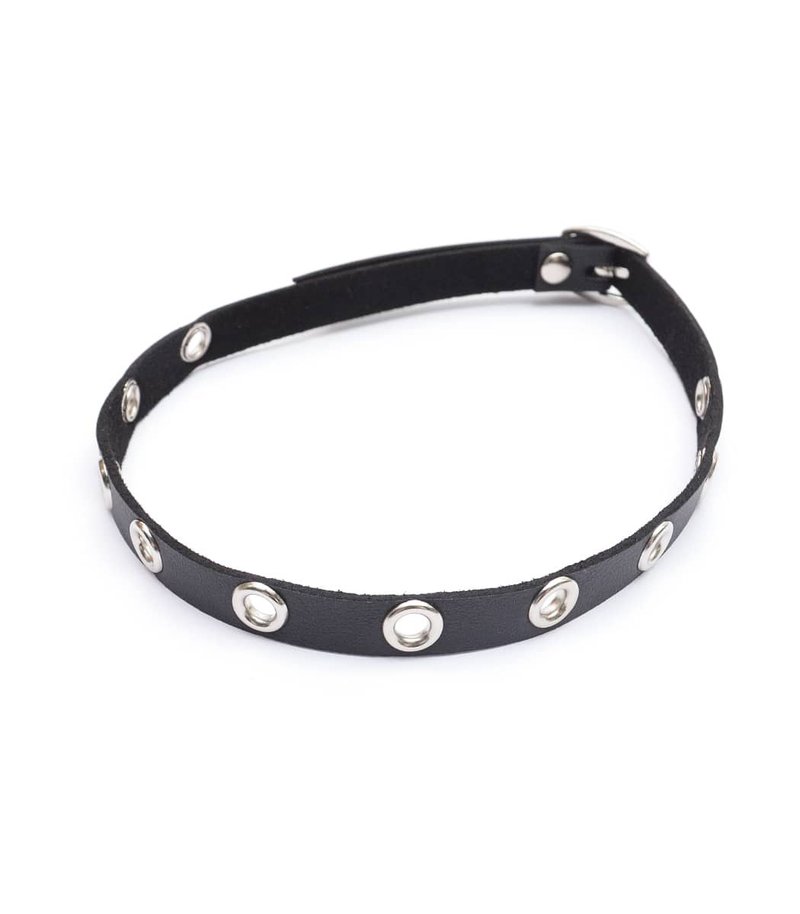 Eyelet choker/black/F size/hellcatpunks/hcp-ac-0216 - สร้อยติดคอ - หนังเทียม สีดำ