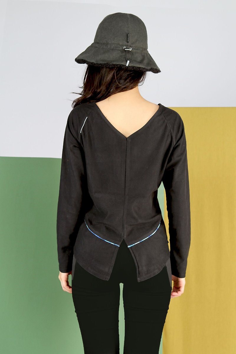 Printed budding slim sanded top - เสื้อผู้หญิง - เส้นใยสังเคราะห์ สีดำ