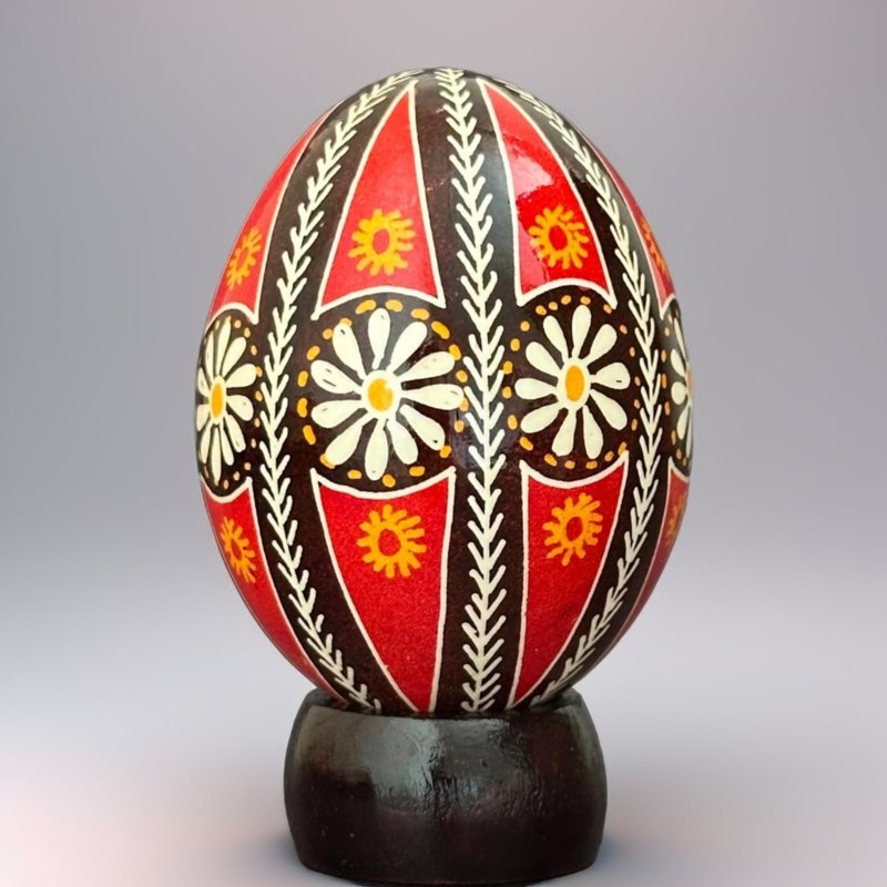 Ukrainian Easter Egg Real Chicken Pysanka Hand Painted Eggshell Hutsul Pysanky - Items for Display - Other Materials Brown