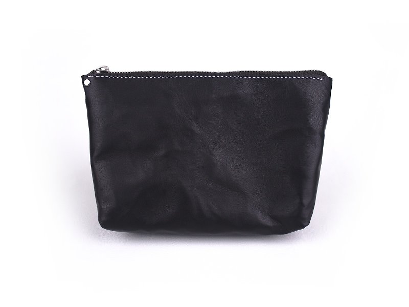 LAMB ROCK │ Cosmetic Pouch │ L │ Zipper Toiletry Makeup Bag - Toiletry Bags & Pouches - Genuine Leather Black