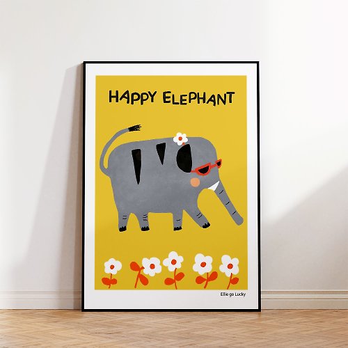 Ellie go lucky Art print / Happy Elephant / Illustration poster A3 A2