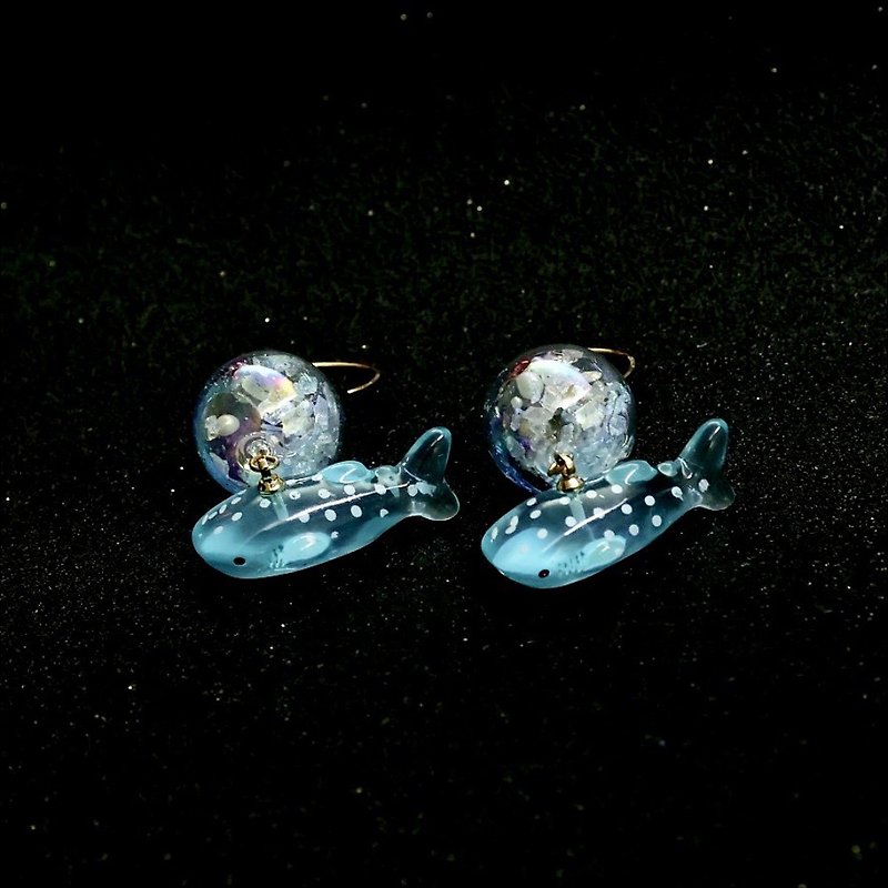 Flying Tofu Shark Rainbow Glass Ball Earrings [Shark Full of Treasures] - Earrings & Clip-ons - Glass Blue