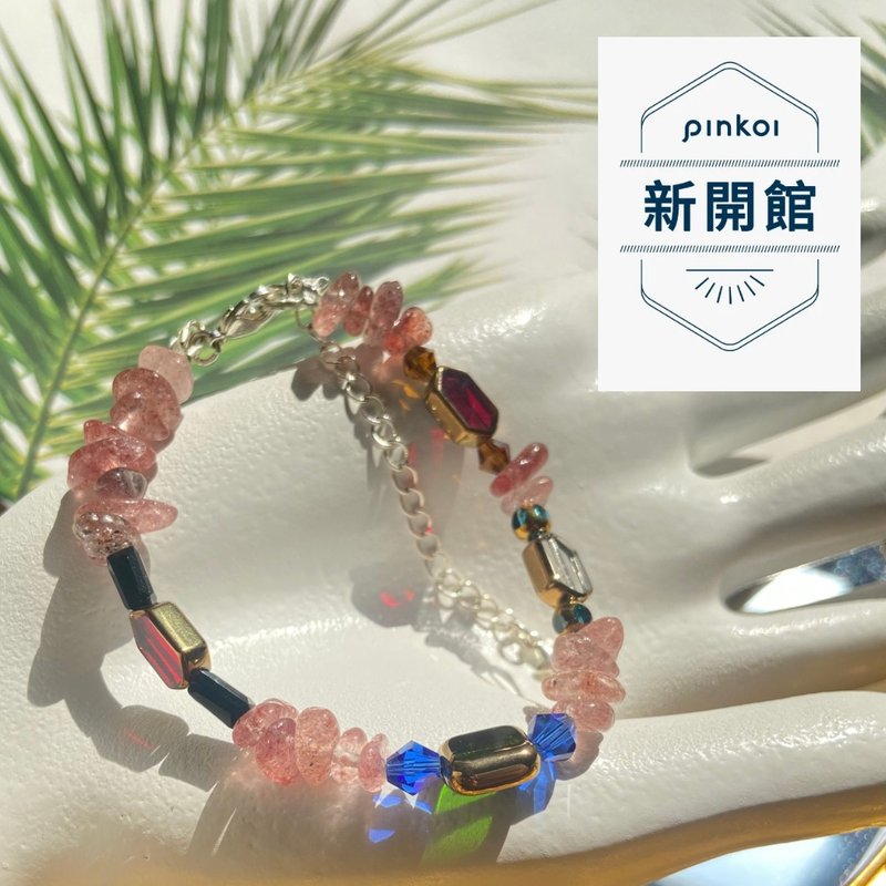 Good Popularity Strawberry Crystal Energy Bracelet - สร้อยข้อมือ - เครื่องเพชรพลอย สึชมพู