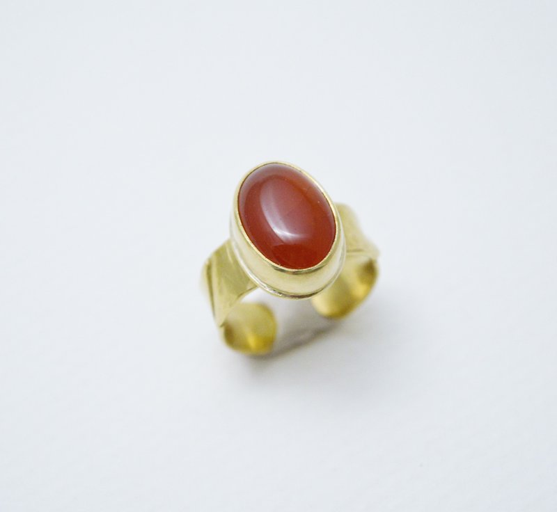 fold no.25-1‧Carnelian‧Brass Open Ring - แหวนทั่วไป - ทองแดงทองเหลือง สีแดง