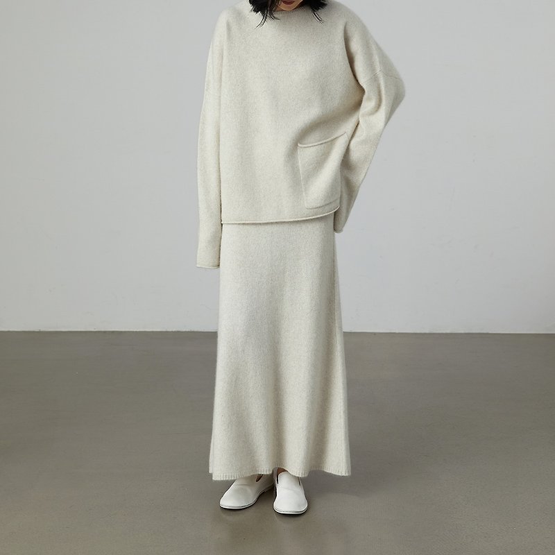 Gray and white fox velvet wool knitted curled sweater skirt suit Gaoguo GAOGUO original designer women's clothing - Women's Sweaters - Wool Khaki