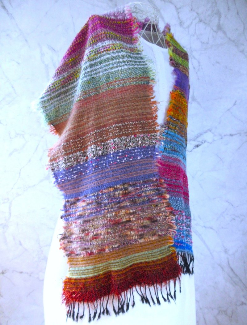 手織り・ウールコットン・ロングストール・嵐が丘より・ヒースの丘 - 圍巾/披肩 - 羊毛 多色