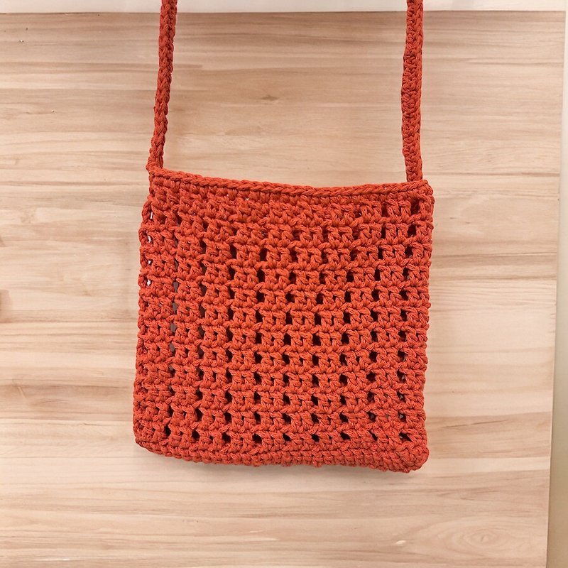 Crochet orange bag - Messenger Bags & Sling Bags - Cotton & Hemp Orange