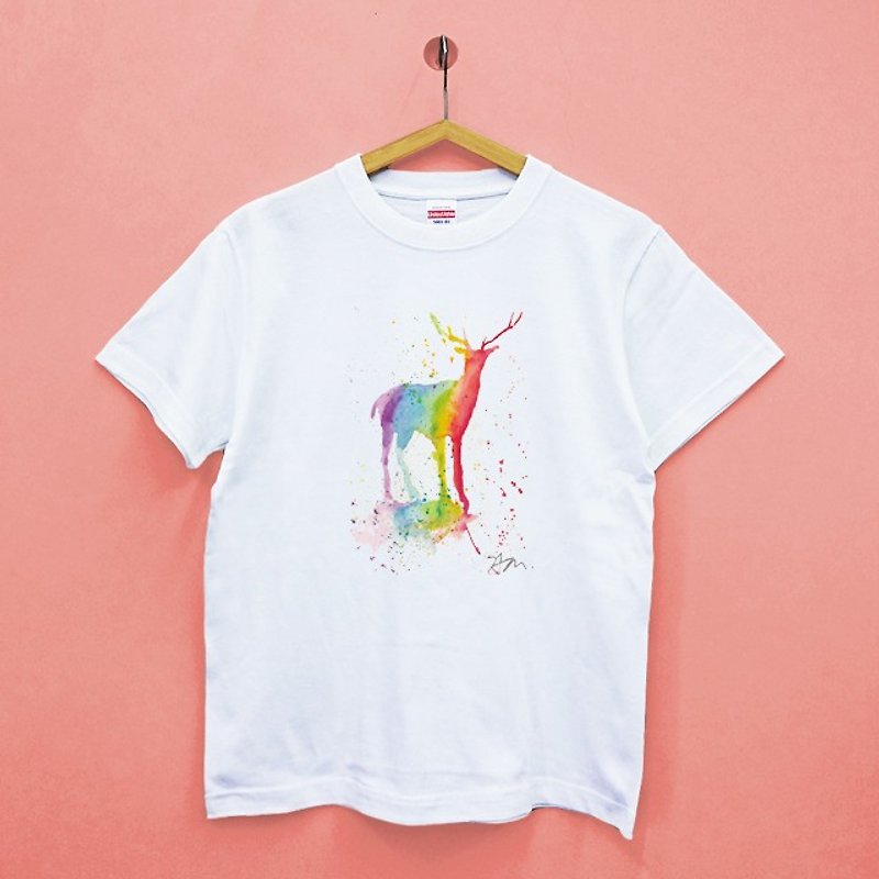 [Sam Earth Rainbow Series] Rainbow Deer Japan United Athle Cotton T-shirt - เสื้อฮู้ด - ผ้าฝ้าย/ผ้าลินิน 