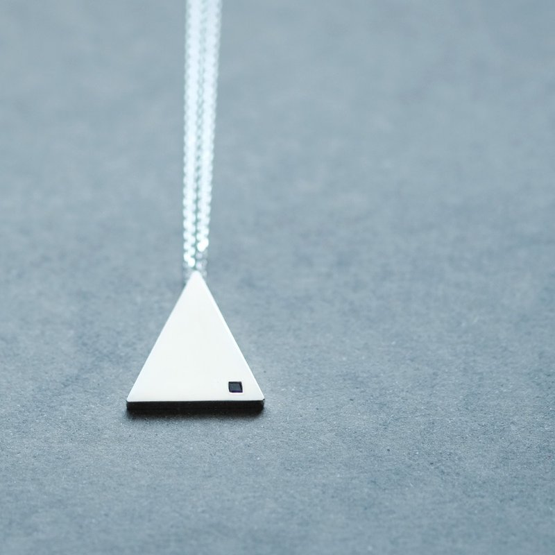 Natural Sapphire Triangle Necklace Silver 925 Men's Unisex - Necklaces - Other Metals Blue