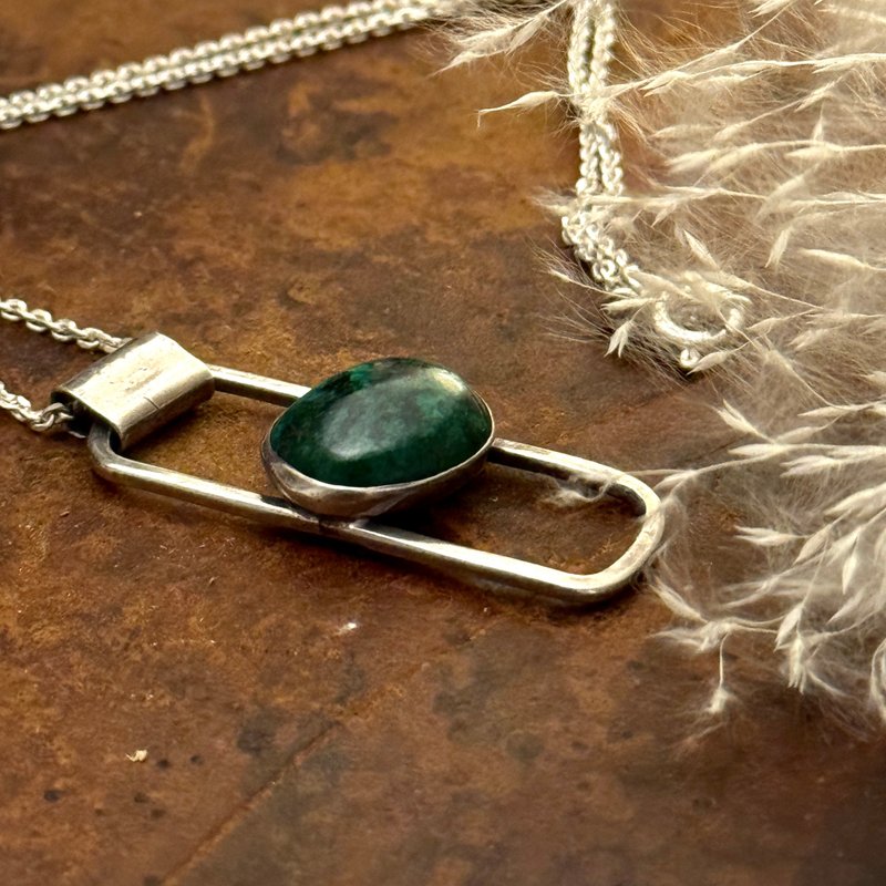 French antique sterling silver emerald pendant, sterling silver necklace - Necklaces - Sterling Silver 