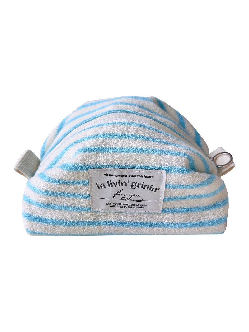 terry stripe pouch M_aquarius - 化妝包/收納袋 - 其他人造纖維 藍色