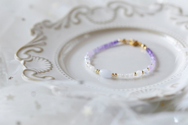 。Amethyst Moonstone Jaded Zircon Gemstone Crystal 14kgp Bracelet - สร้อยข้อมือ - คริสตัล สีม่วง