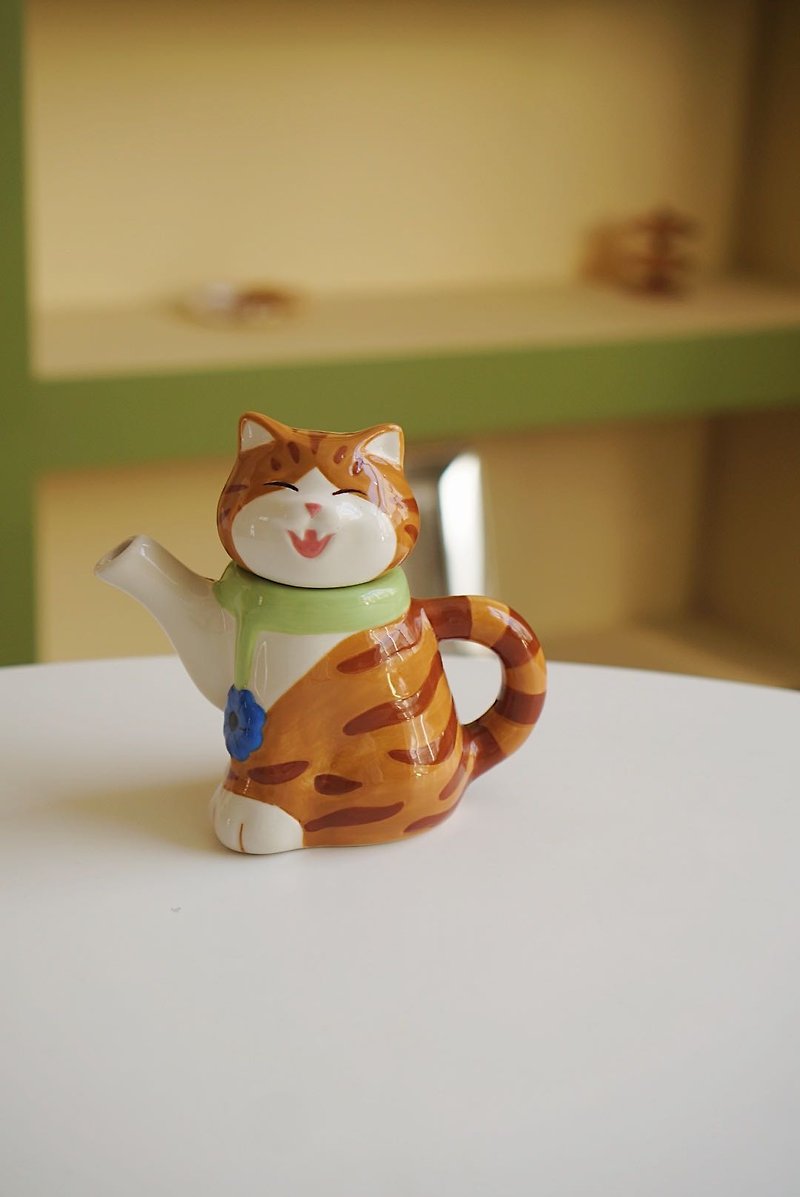 mewji original yellow orange smiley cat cute hand-painted color ceramic pot - ถ้วย - ดินเผา หลากหลายสี