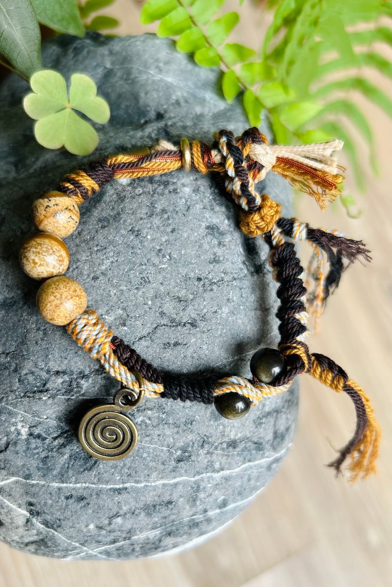 No.8-Original & Tibetan auspicious bracelet | Old rattan and old tree | Fully hand- kumihimo, personalized and artistic - Bracelets - Cotton & Hemp 