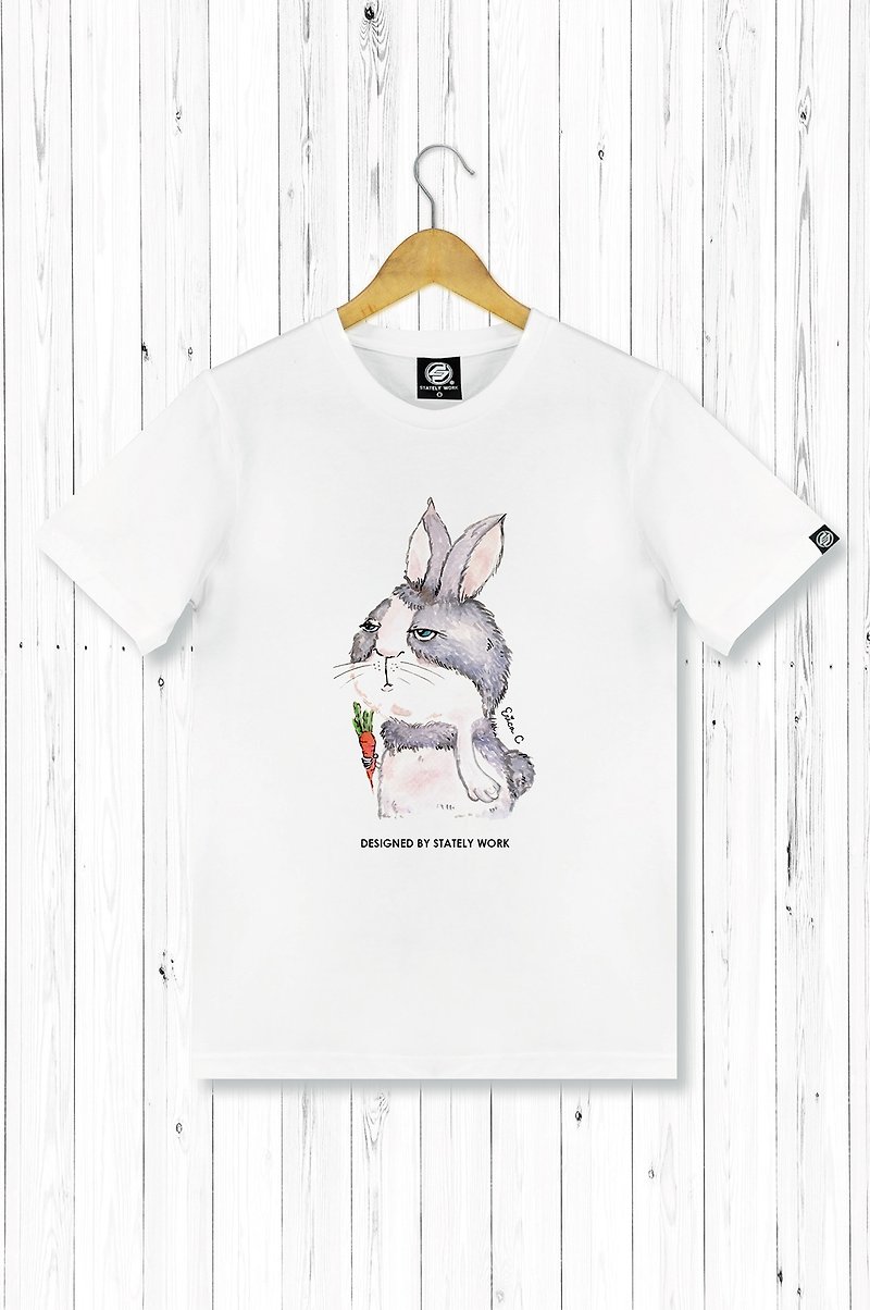 STATELYWORK World-weary Zodiac-Rabbit-Male White T-shirt - เสื้อยืดผู้ชาย - ผ้าฝ้าย/ผ้าลินิน หลากหลายสี