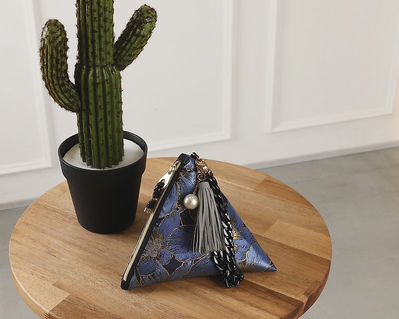 nocturnal flowers -deep blue- triangular clutch pouch bag - Toiletry Bags & Pouches - Other Materials Blue