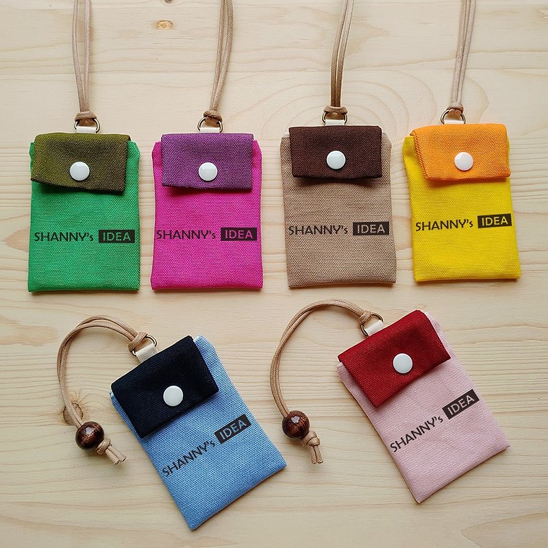 Customized text | Double color canvas card bag / youyou card holder - ที่ใส่บัตรคล้องคอ - ผ้าฝ้าย/ผ้าลินิน หลากหลายสี