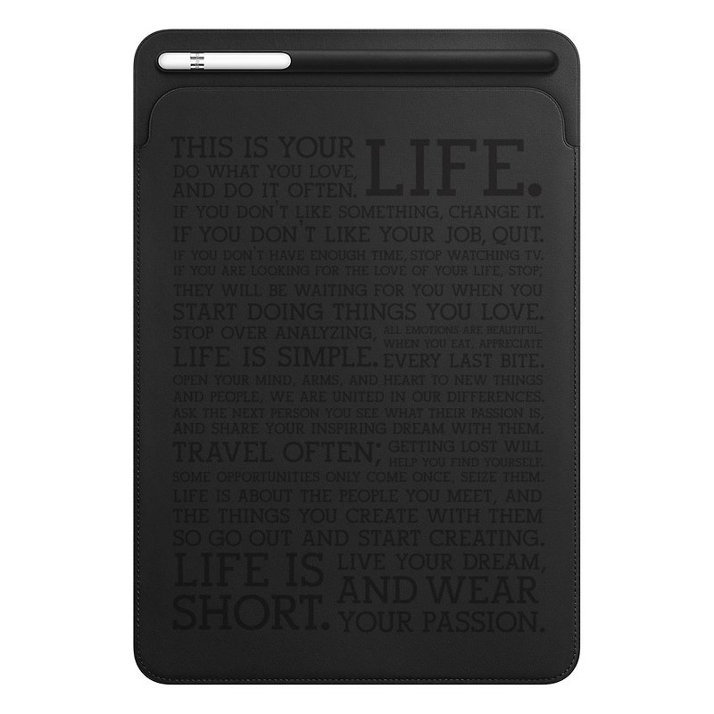 iPad pro 10.5 / 12.9 leather case Inspiration quote black pencil case - เคสแท็บเล็ต - หนังแท้ สีดำ