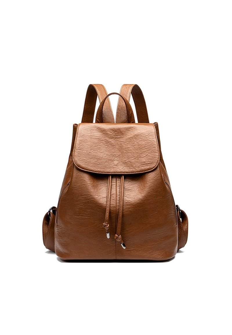 Leather Ladies Backpack 6636 Brown - กระเป๋าเป้สะพายหลัง - หนังเทียม สีนำ้ตาล