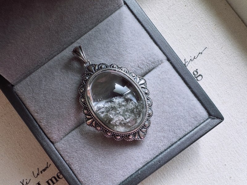 幽靈 × 藍兔毛花水晶・純銀雕花吊墜 - 項鍊 - 水晶 