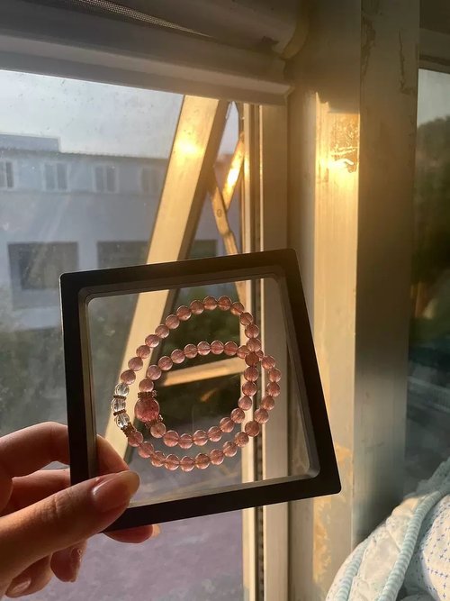 Angel's tears 天使之淚 Jewelry Design 天然紅草莓水晶白水晶鍍金保色配飾設計雙圈手持手串