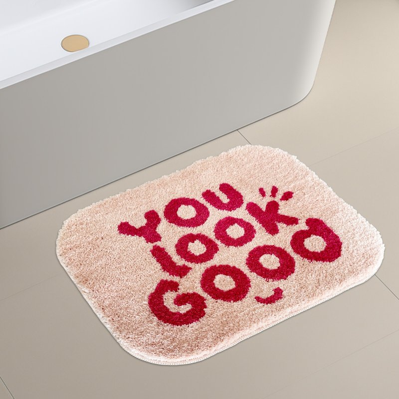 Pink YOU LOOK GOOD Tufted Bath Rug Absorbent Non-slip Floor Mat Rug for Barhroom - พรมปูพื้น - เส้นใยสังเคราะห์ สึชมพู