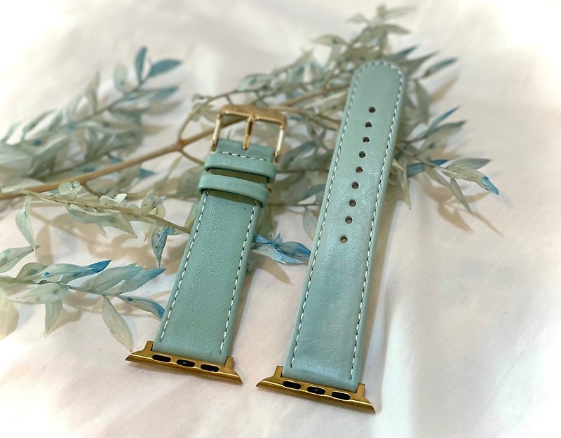 Timeless Lake Green Teal Round Toe Genuine Leather Apple Watch Strap 42/44mm - สายนาฬิกา - หนังแท้ สีเขียว