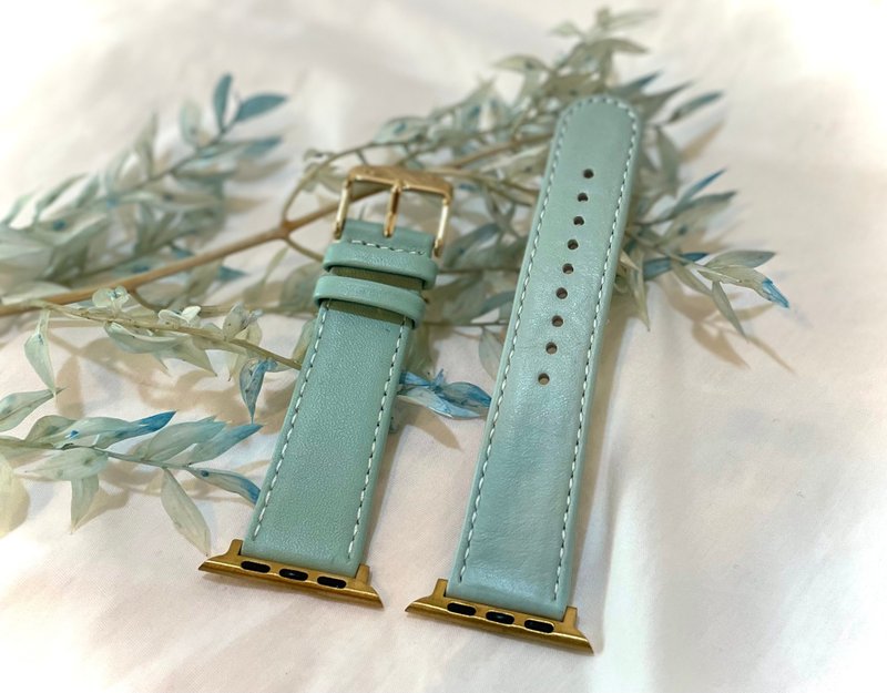 Timeless Lake Green Teal Round Toe Genuine Leather Apple Watch Strap 42/44mm - Watchbands - Genuine Leather Green