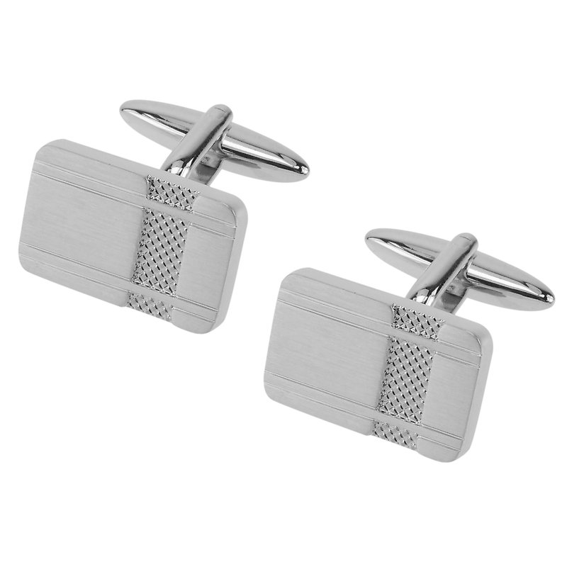 Brushed Silver Etched Texture Cufflinks - Cuff Links - Other Metals Silver
