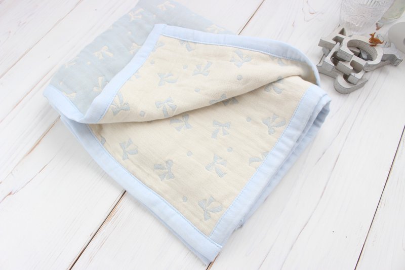 Japanese made fluffy gauze ribbon pattern weaving purple sweatshirt ribbonpattern gauzeket blanket swaddle - ผ้าขนหนู - ผ้าฝ้าย/ผ้าลินิน สีน้ำเงิน