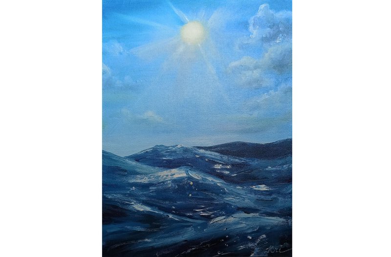 Seascape Painting Wave Canvas Oil Painting Original Art Ocean Wall Art - 海報/掛畫/掛布 - 其他材質 藍色