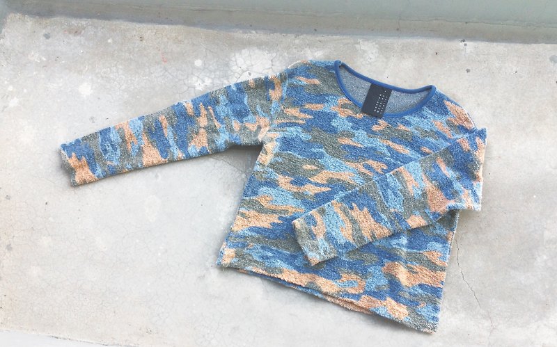 Landscape Abstract Pattern Camouflage -Soft Long Sleeve Top Lightweight Sweater - สเวตเตอร์ผู้หญิง - ผ้าฝ้าย/ผ้าลินิน สีน้ำเงิน