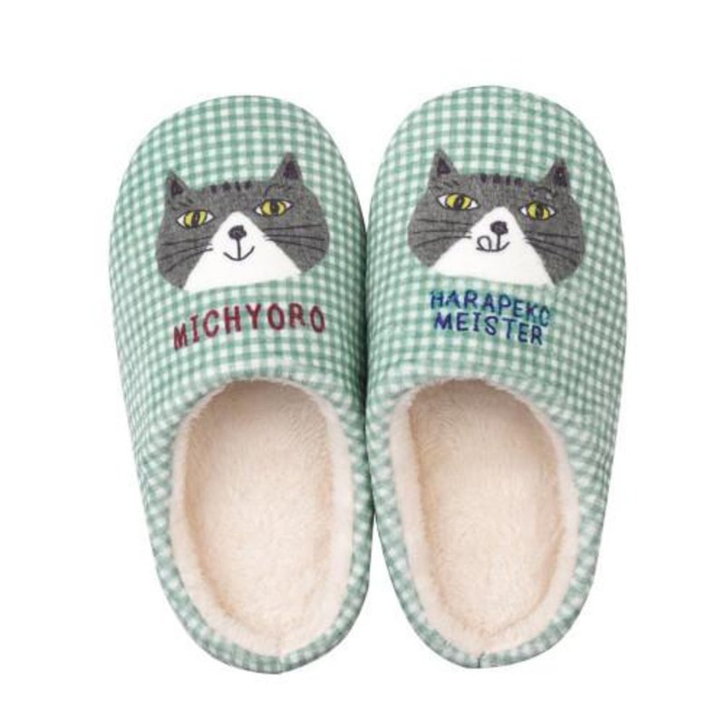Kusuguru Japan 日本眼鏡貓 拖鞋 保暖靜音室內拖鞋 -Michyoro綠 - 室內拖鞋 - 聚酯纖維 綠色