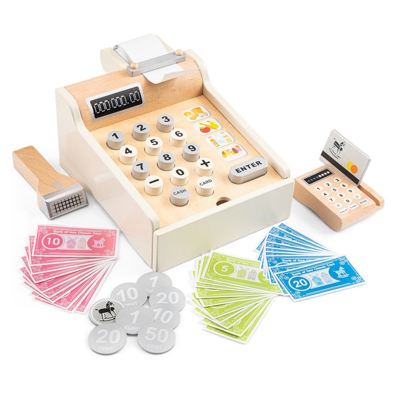 [Netherlands New Classic Toys] Wooden Cash Register Toy - Pearl White - 10651 - Kids' Toys - Wood 